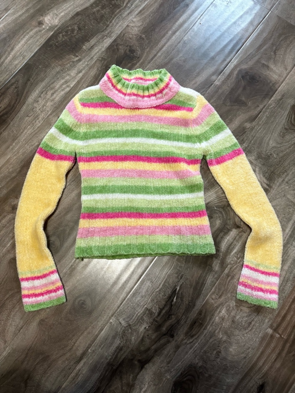 Energie Pastel Striped Turtleneck Sweater - Pink, Green & Yellow